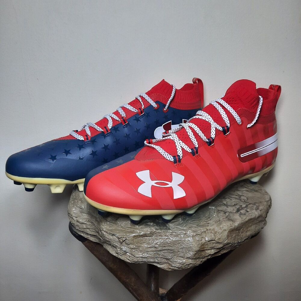 Under Armour Spotlight Lux Mens Football Cleats Size 14 Red Blue America Stars